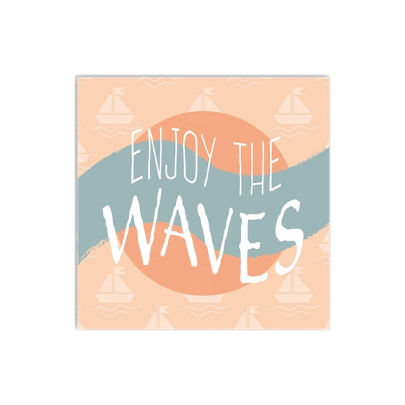 Enjoy The Waves Aqua Peach Sailboats 12 x 12 Wood Wall Sign Plaque