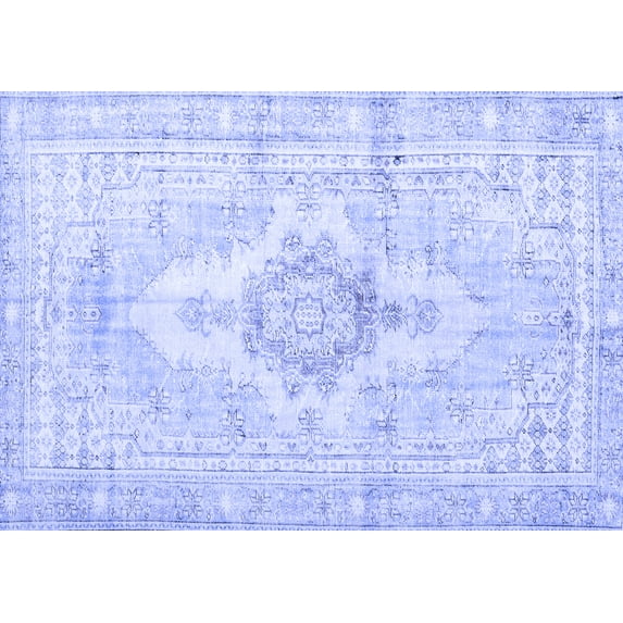 Ahgly Company Machine Washable Indoor Rectangle Persian Blue Bohemian Area Rugs, 7' x 9'