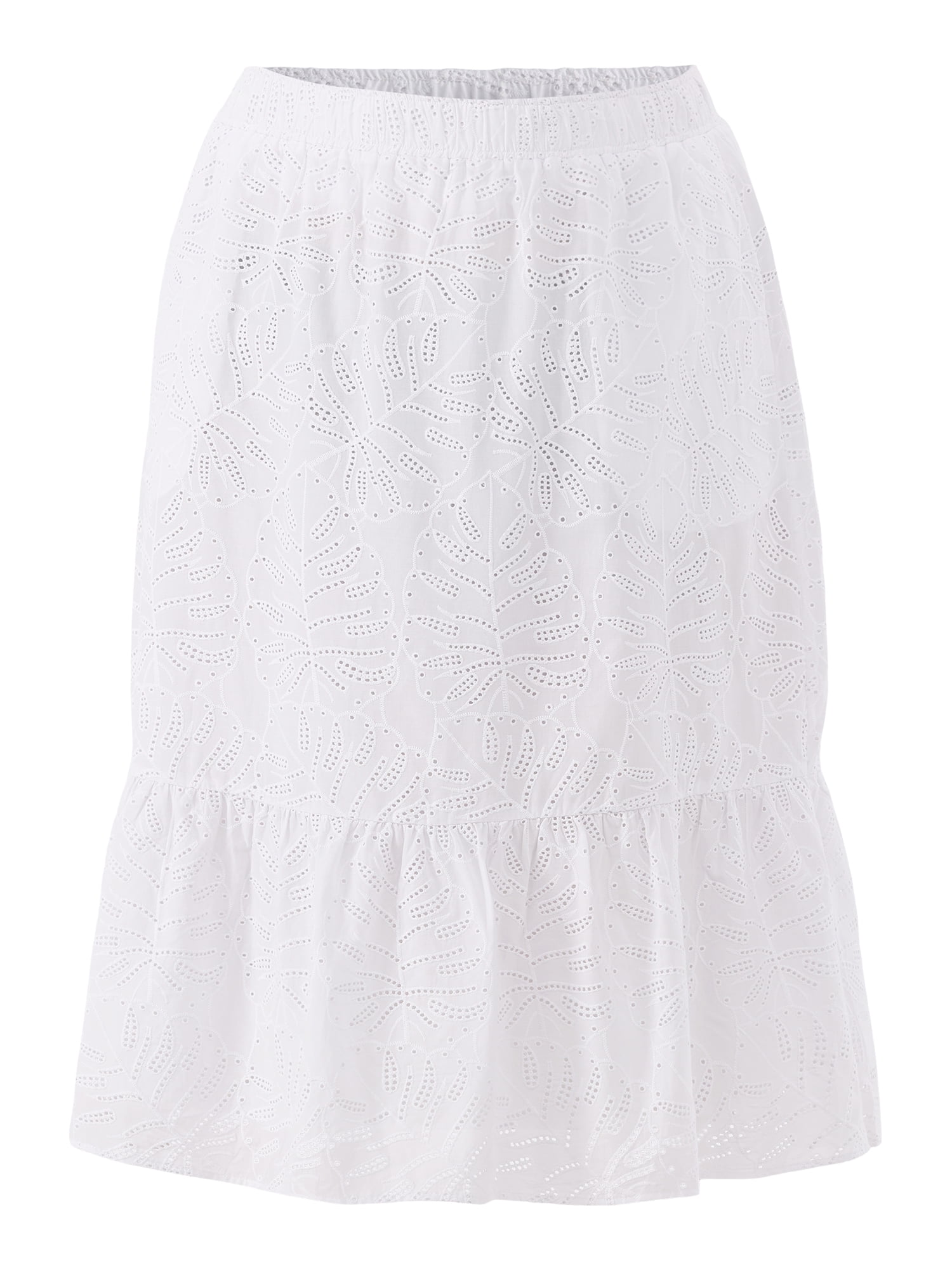 Time and Tru Women's Cotton Eyelet Tiered Midi Skirt with Elastic Wasitband, XS-XXXL, 1X-4X