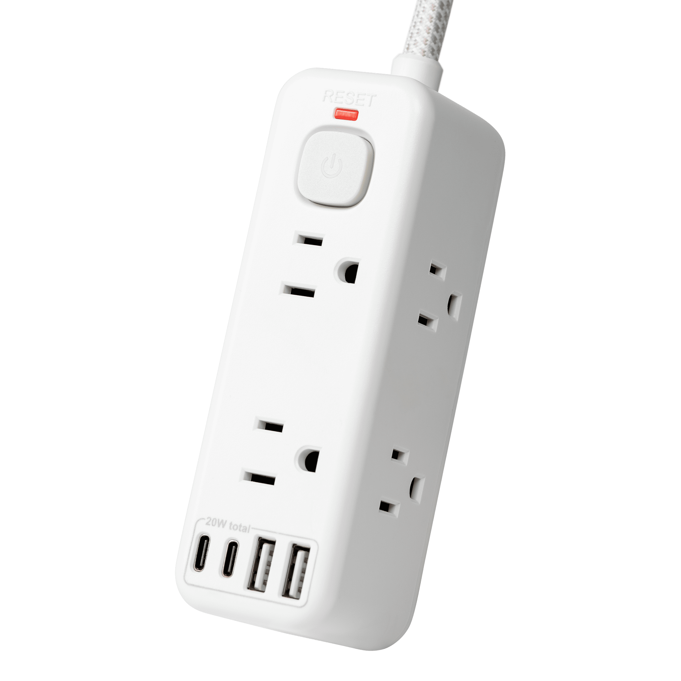 Hyper Tough USB Power Strip, 3ft Extension Cord, 6 Outlet, USB-A, USB-C, 900J Surge Protector, White