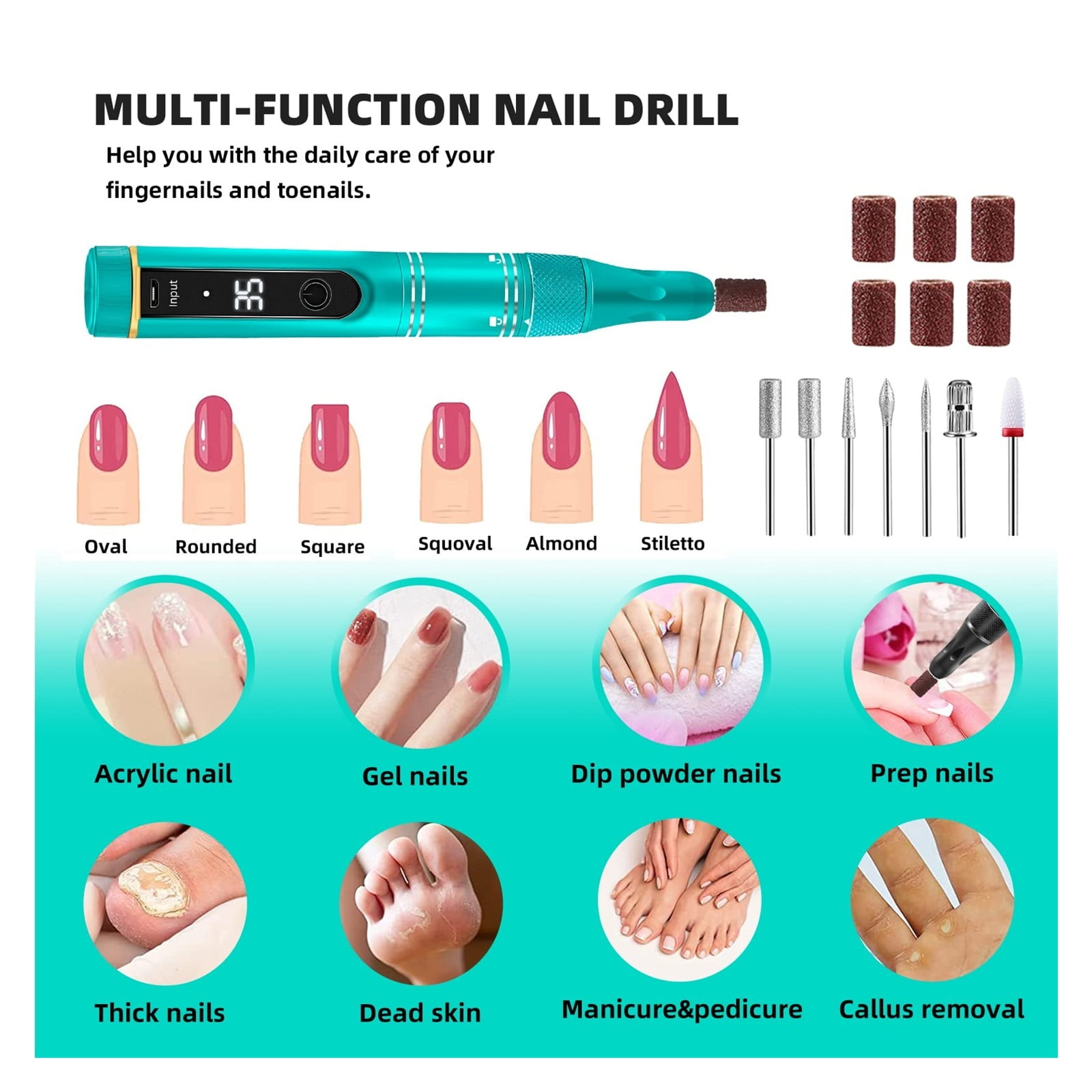 35000RPM Electric Nail Drill Machine Cordless Rechargeable Nail Drill For Gel Polishing Nail Drill Pen Salon Nail Equipment ,Low Noise