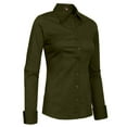 thumbnail image 2 of J. METHOD Women's Button Down Shirt Long Sleeve Roll Up Stretch Collar Office Work Formal Casual Basic Blouse Top NEWT04 Olive 3X, 2 of 5