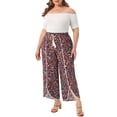 thumbnail image 2 of Plus Size Pant for Women Split Elastic Waist Flowy Striped Wide Leg Pants 2X Brown Red, 2 of 6