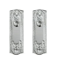 Renovators Supply 7 1/4 in. Door Backplate without Key Hole Chrome Finish Brass Door Plate Powder Coated Ornate Beaded style w/Spindle Hole for Door Knobs Pack of 2