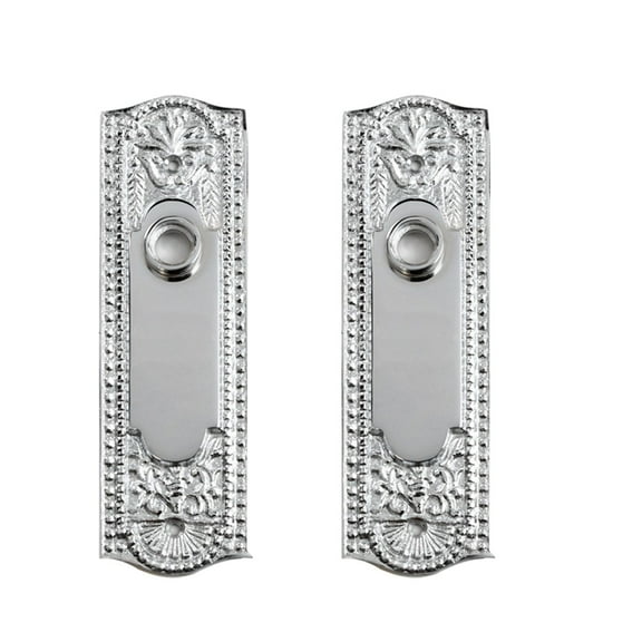 Renovators Supply 7 1/4 in. Door Backplate without Key Hole Chrome Finish Brass Door Plate Powder Coated Ornate Beaded style w/Spindle Hole for Door Knobs Pack of 2