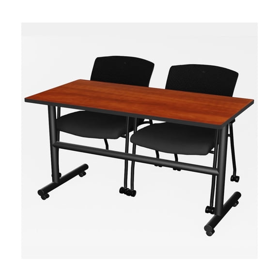Regency Kobe 48 x 24 in. Flip-Top Training Nesting Table- Cherry & 2 Knight Mesh Chairs