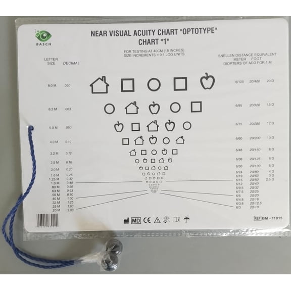 Near Vision Chart with Symbols & Numbers with 16Inch Cord