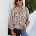 thumbnail image 3 of Frill Trim Stand Collar Shirt Printed Tops Ruffle Sleeve Printed Tops Casual 3/4 Sleeve Shirt 3/4 Sleeve Printed Blouse Women Fashionable Frill Trim Stand Collar Keyhole Back Shirt Anggrek Otros, 3 of 6