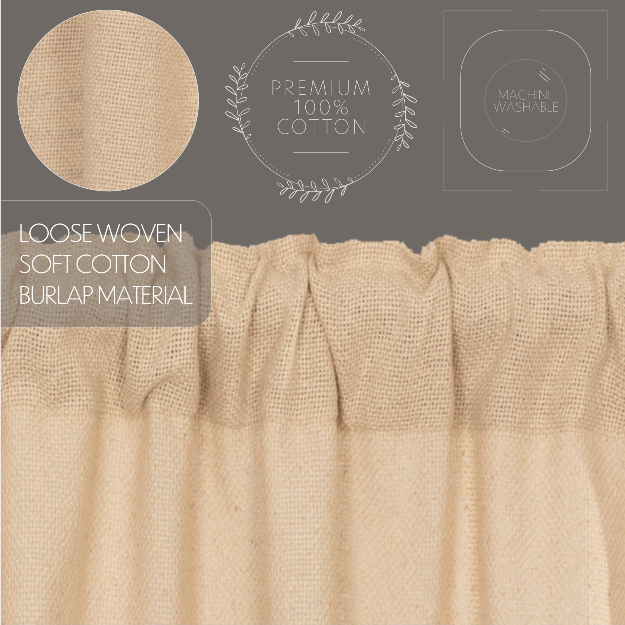 VHC Brands Burlap Farmhouse Vintage Tier Set of 2 Curtains 24x36