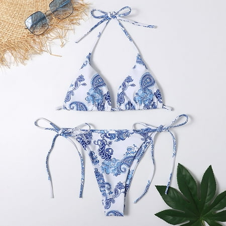 

Finelylove Women Swimsuits Lightly Lined Sport Bra Style Bikini Blue M