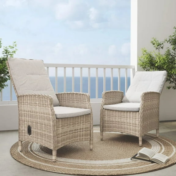 Grand Patio Outdoor Adjustiable Back Wicker Recliner, Sunbrella Fabric, Set of 2 - Beige