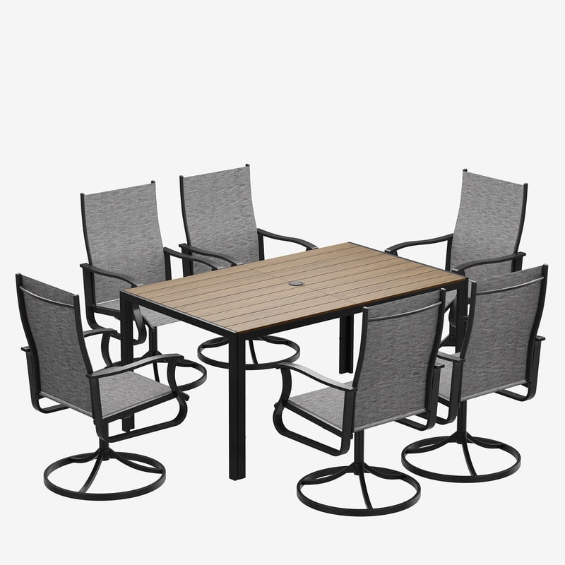 MRUAKA 9-Piece Patio Dining Set, 360-Swivel Mid Back Breathable Textilene Chairs & Rectangular Table, Heavy Duty All-Weather Outdoor Furniture，Dark Gray