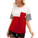 thumbnail image 1 of Guardurnaity Camisa de manga corta con cuello y estampado de rayas para mujer Prendas para la parte del cuerpo Vino rojo M Guardurnaity AP001245-22, 1 of 6