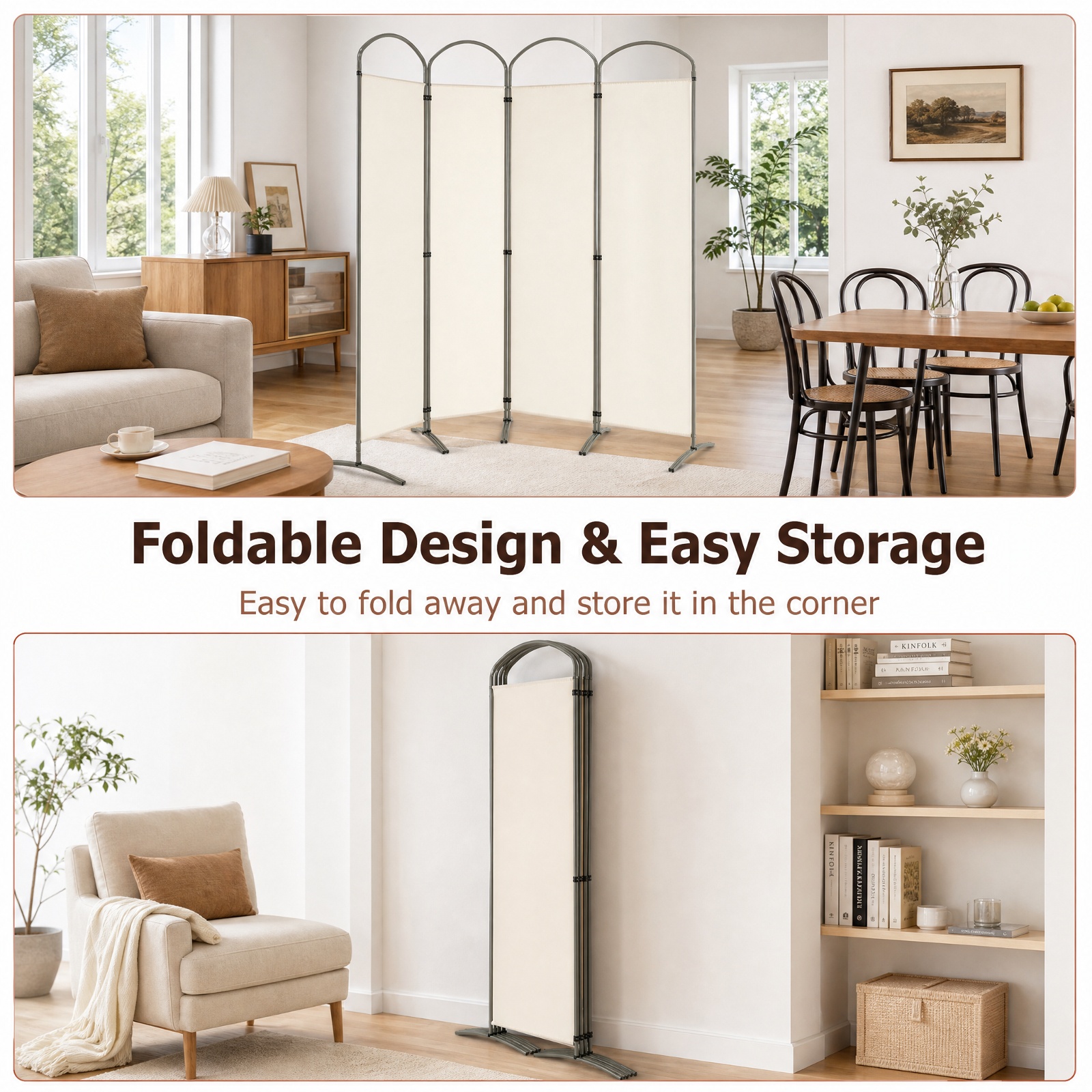 Vebreda 6.2Ft Folding 4-Panel Room Divider for Home Office Living Room, Durable Material, Flexible Design, folding privacy screen