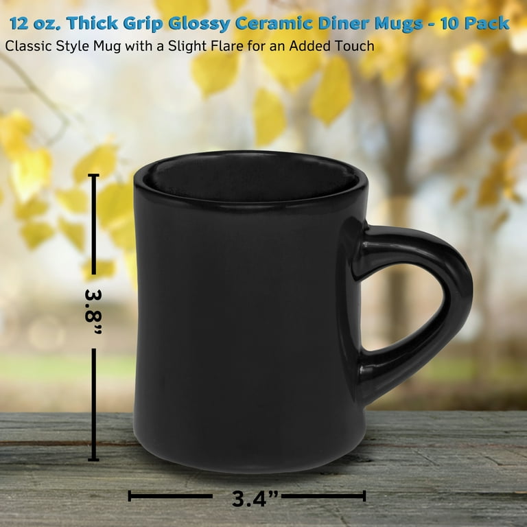 10 Thick Grip Glossy Ceramic Diner Mugs Set, 12 oz. - Stoneware, Smooth,  Easy Grip - Black - Walmart.com