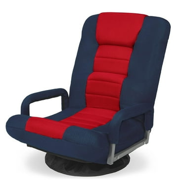 360 Degree Swivel Gaming Chair Multipurpose Floor Chair Rocker for TV, Reading, Playing Video Games w/Lumbar Support, Armrest Handles, Adjustable Foldable Backrest - Blue/Red