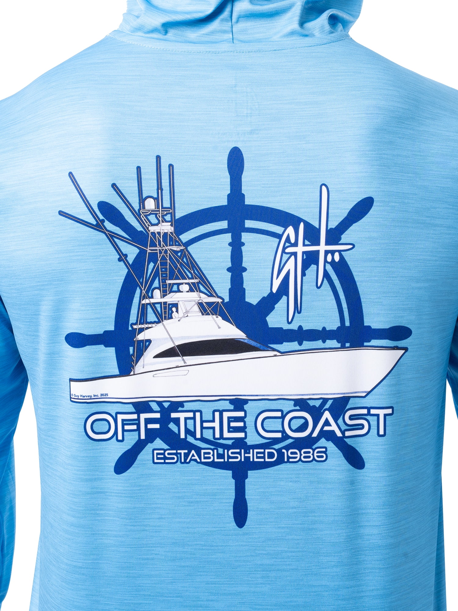 GH BY GUY HARVEY Men's Long Sleeve Performance Fishing Graphic Hoodie, Bonnie Blue, M