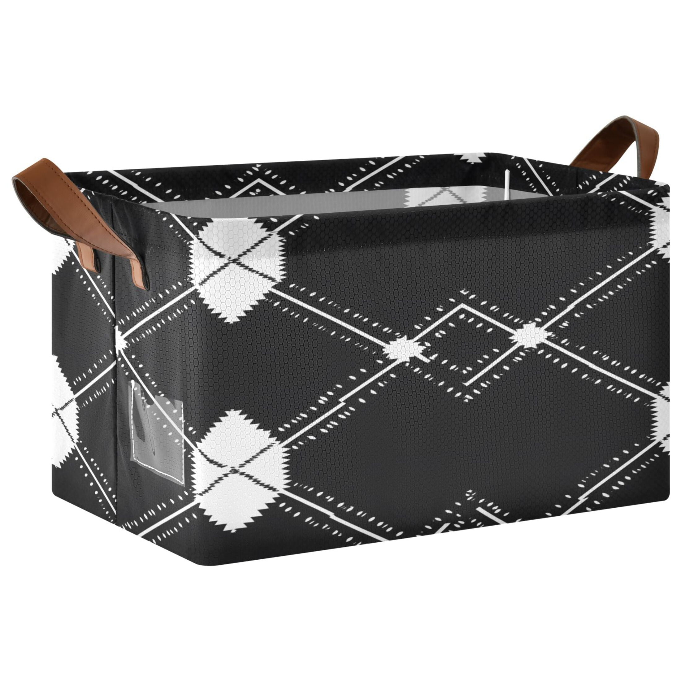 Ryvnso Black White Plaid Checkered Storage Bins Large Basket Foldable Cube Toys Organizer with Handles 2 PCs