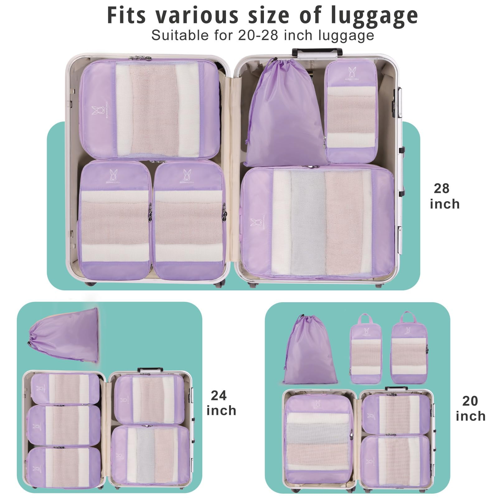 TRIPGEAR 6 Set Expandable Compression Packing Cubes, Lightweight Travel Organizer Bags