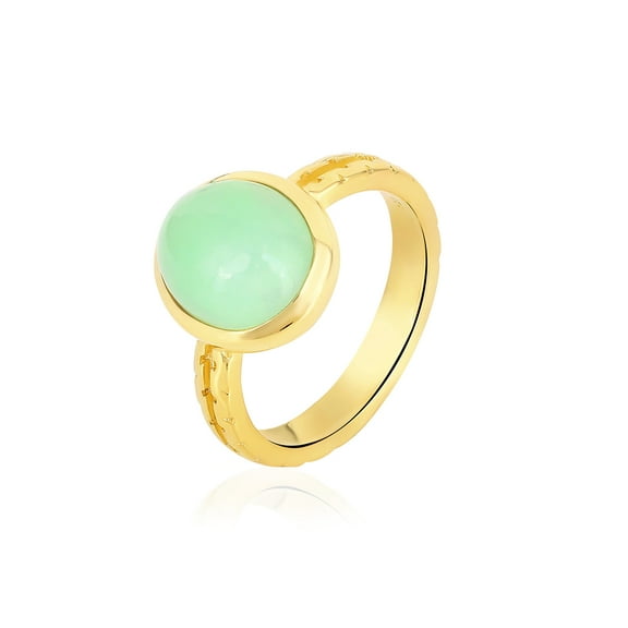Natural Chrysoprase Cabochon Solitaire Ring in 925 Sterling Silver with Gold Plating – Handmade Green Gemstone Jewelry Gift for Women