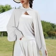 thumbnail image 2 of Womens Summer SPF Long Sleeve Cover Ups Cooling Shawl Neck Arm Sleeves UV Protection Cape Cloak Shrug with Thumb Hole White Free Size, 2 of 6