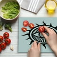 thumbnail image 3 of Occult Cutting Board, Third Eye in Sun Circle Pattern the Locus of Force Art Print Image, Decorative Tempered Glass Cutting and Serving Board, Large Size, Black and White, by Ambesonne, 3 of 5