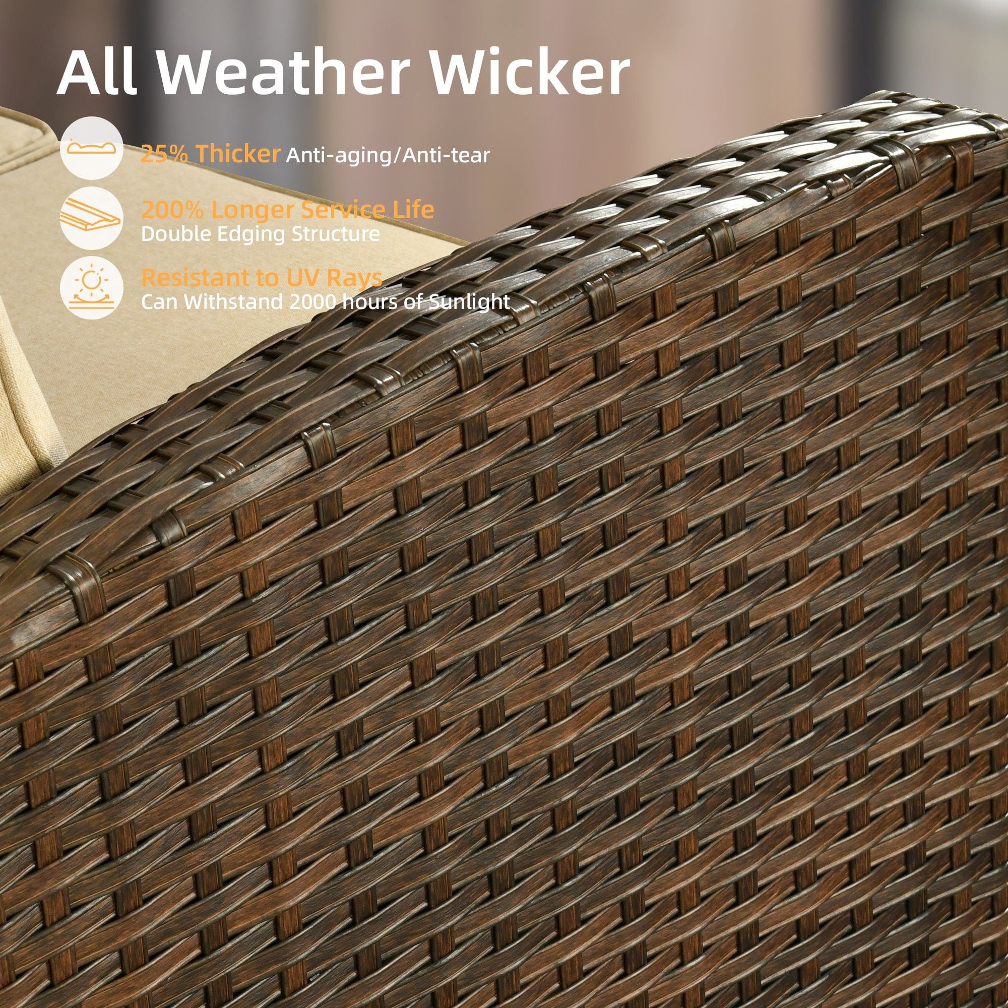 XIZZI 5 Pieces Wicker Patio Furniture All Weather Outside Seating Set High Back Rattan Outdoor Conversation Set with Cushion Ottoman for Balcony, Beige