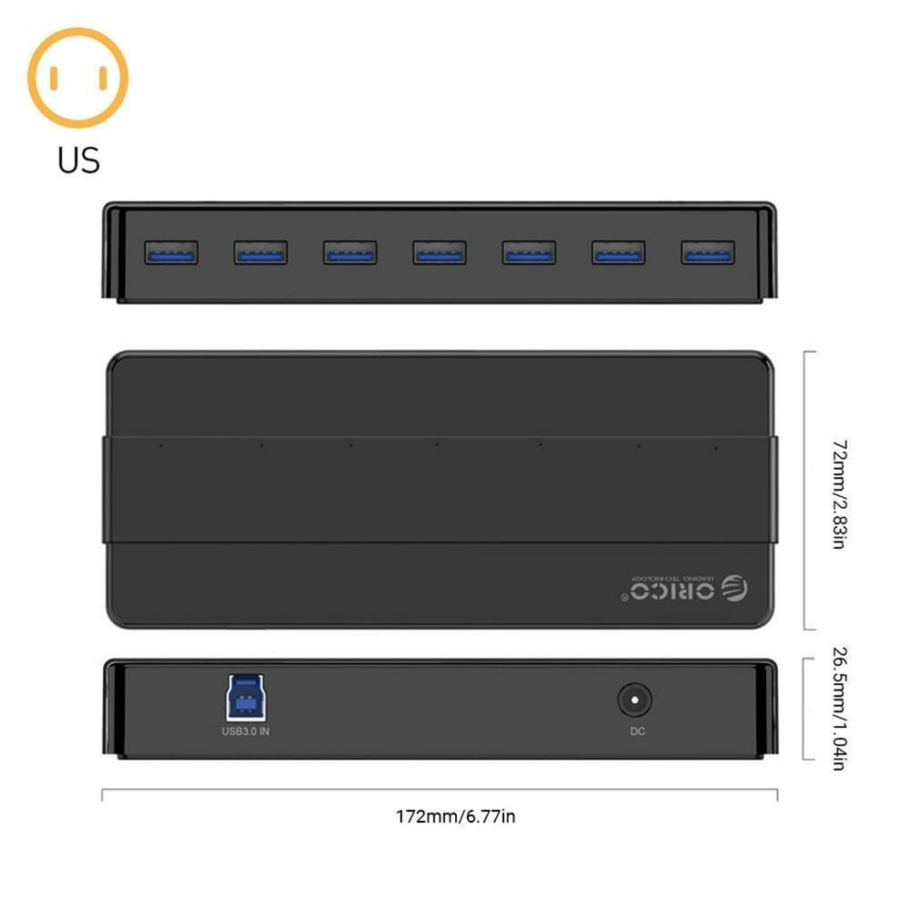 MesaSe USB HUB 7/4 Port USB 3.0 Desktop HUB High Speed with 12V Power Adapter USB Splitter for Computer