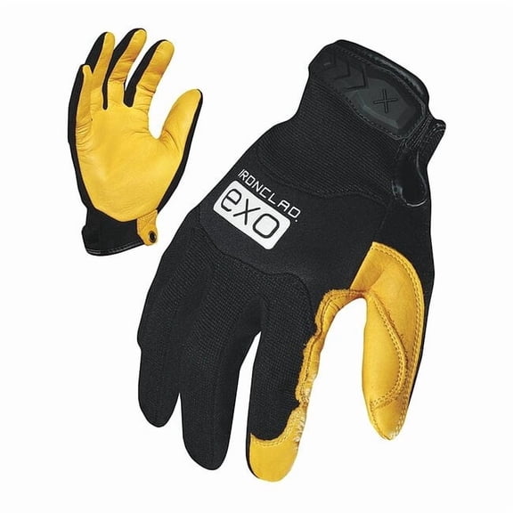 EXO Mechanics Gloves, Deerskin Leather Palm, Polyester Back, 2XL, Black/Gold