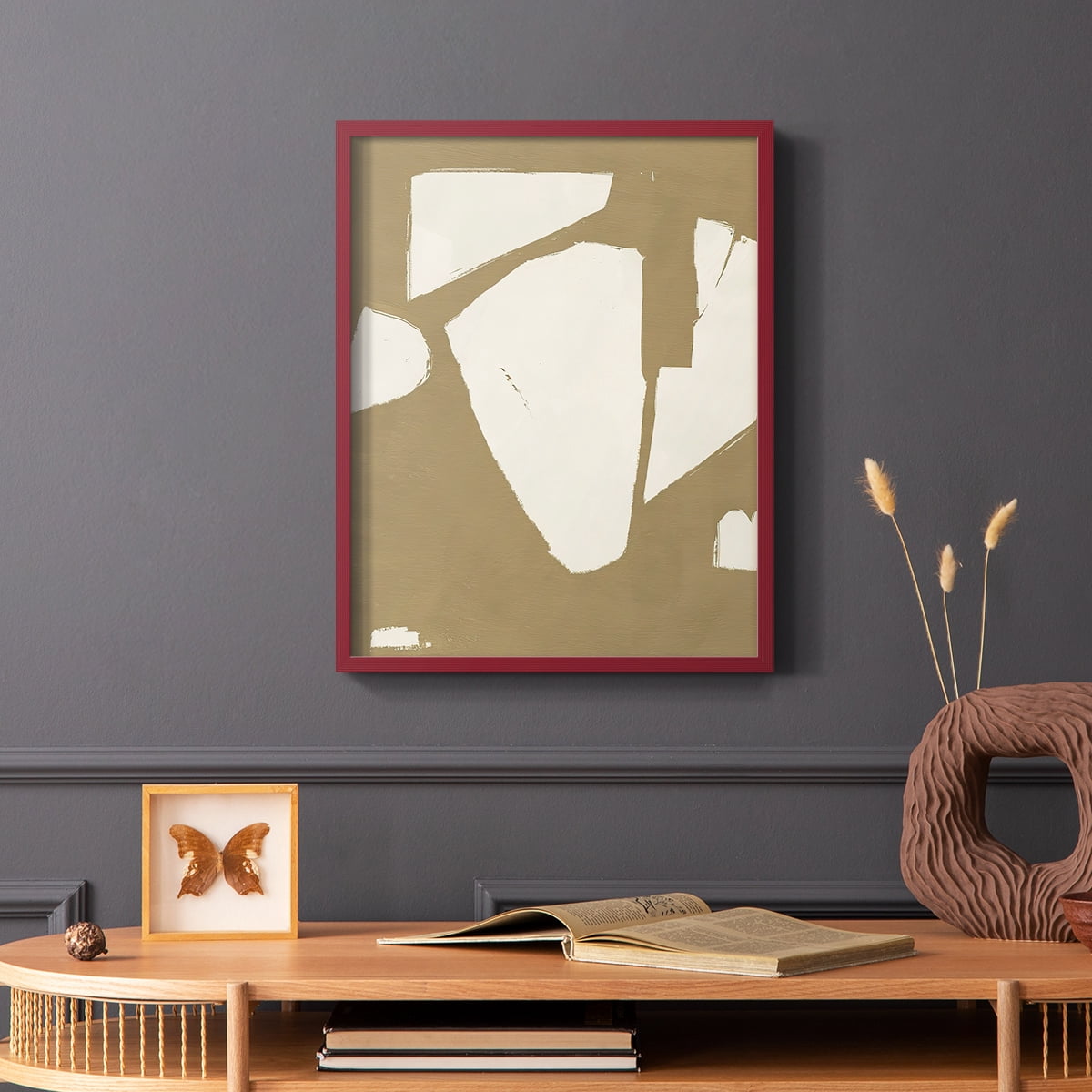 Chunky Abstract III Framed Print in Red Solid Wood Framed Print No Nail Hanging