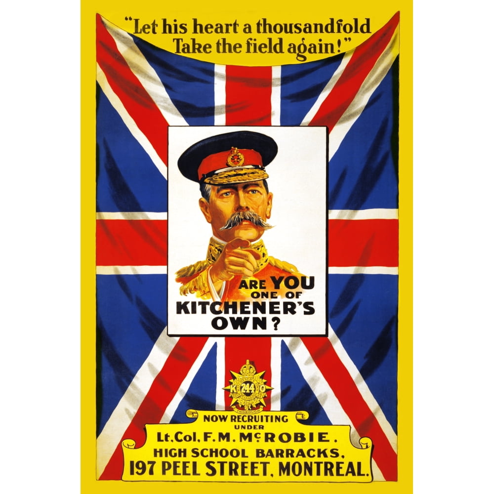 Poster shows portrait of Lord Kitchener with Union Jack as a background
