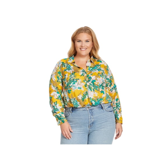 Trendy Plus Size Bodie Blouse Bloom Field - Golden Rod 2X