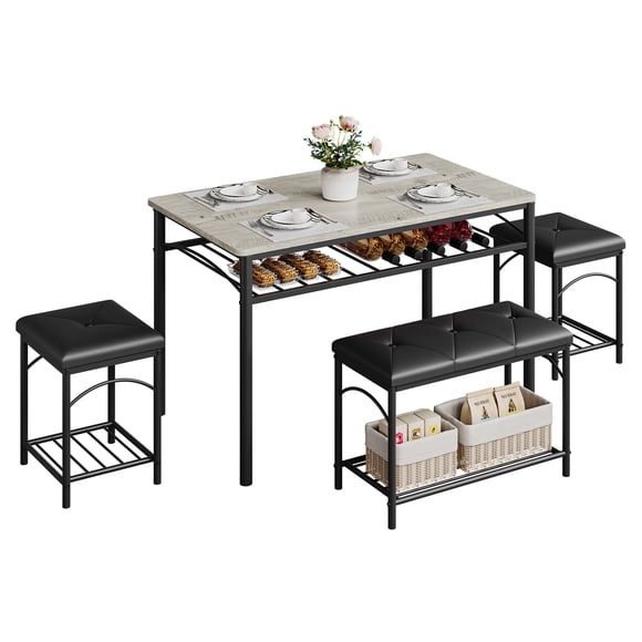 Ensemble de Table à Manger Gain de Place pour 4, Table Moderne avec Banquette Rembourrée et 2 Tabourets, Parfait pour les Petits Appartements, Studios Ou Coins-Déjeuners