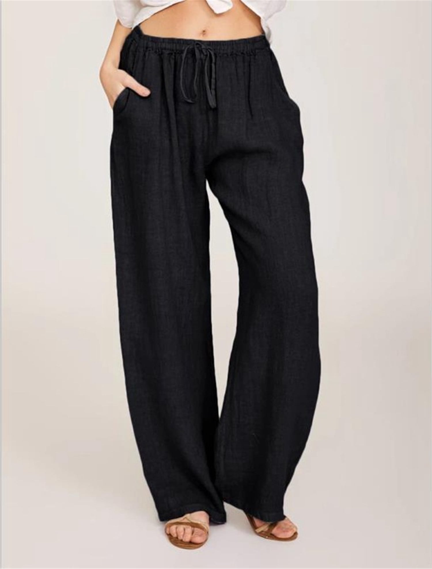 Limsea Womens Comfy Palazzo Pants High Waist Drawstring Pajama Lounge Yoga Pants Patchwork Wide Leg Trousers 