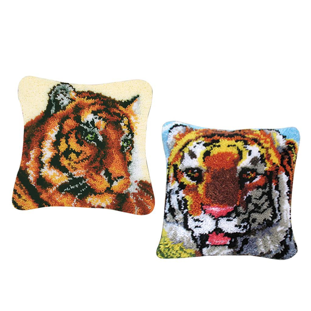 Animal Pillowcase Embroidery Lion Throw Pillow Cushion Latch Hook Kit 43*43cm 