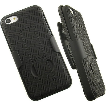 Verizon Housing - NEW VERIZON OEM BLACK RUBBERIZED KICKSTAND HARD CASE COVER + BELT CLIP HOLSTER FOR APPLE iPHONE 5c