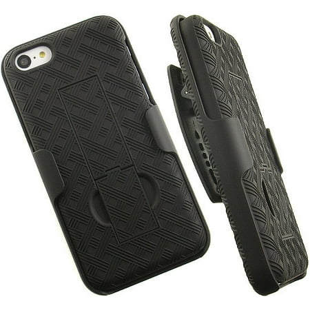 NEW VERIZON OEM BLACK RUBBERIZED KICKSTAND HARD CASE COVER + BELT CLIP HOLSTER FOR APPLE iPHONE