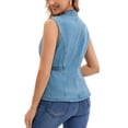 thumbnail image 3 of CHALECO DE DENIM PARA MUJER INSPIRADOR CHIC, CON BOTONES, CUELLO DE SOLAPA, CINTURA ELÁSTICA, SIN MANGAS, TAMAÑO S, AZUL CLARO, 3 of 6
