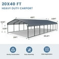 thumbnail image 5 of EROMMY 20x40ft Metal Carport, Heavy Duty Car Shelter with Galvanized Steel Roof and Frame, Sturdy Car Shed in All Weathers, Easy Assembly Carport for 2 Cars, SUV, Tractors and Boat, Gray, 5 of 7