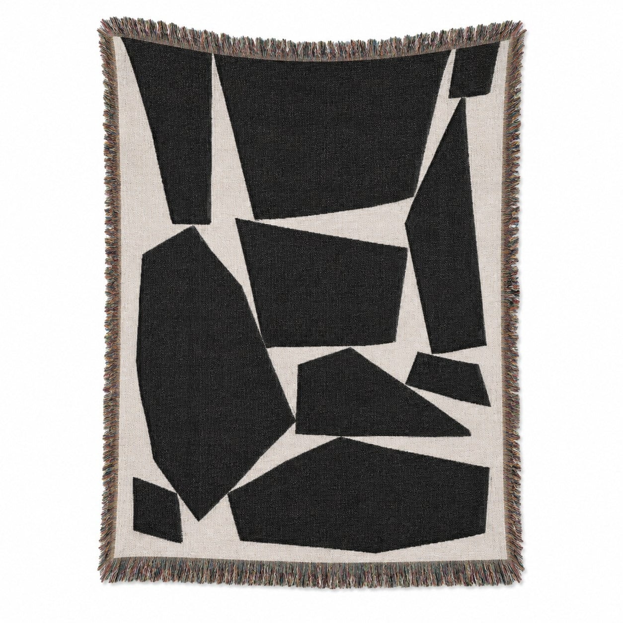Black and White Abstract Geometric Woven Throw Blanket Cotton with Fringed Edges Modern Decor for Couch and Bed