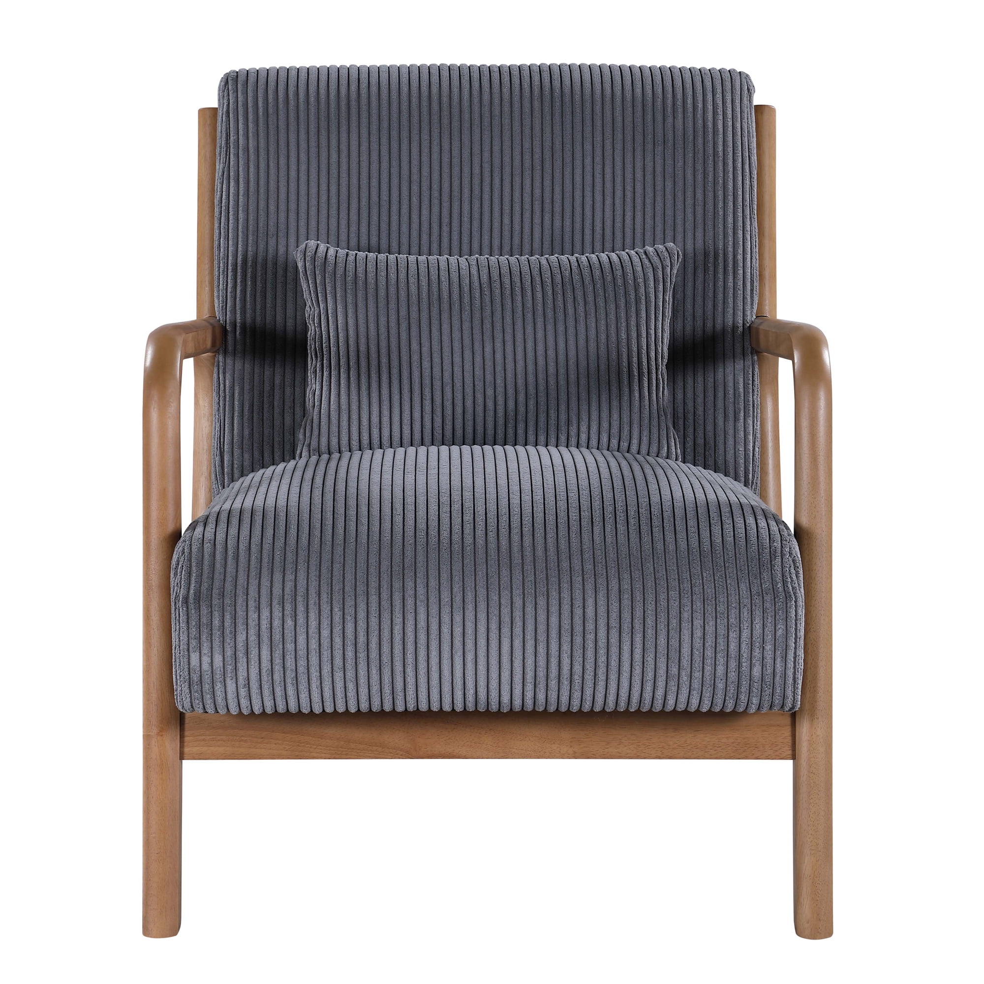 Aukfa Corduroy Mid Century Modern Accent Chair w/ Wood Frame&Pillow for Living Room, Gray