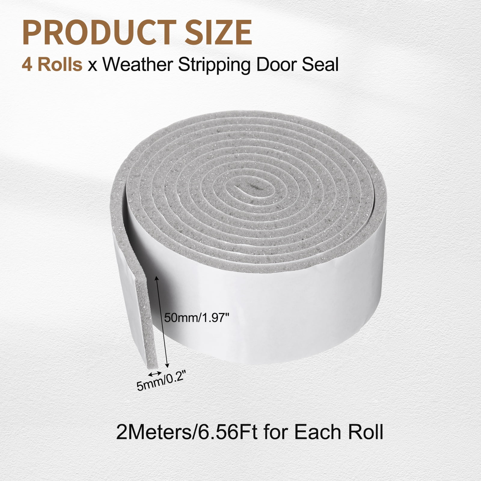 2" x 3/16" Foam Weather Stripping, Self Adhesive Door Seal Insulation Strips, Soundproofing Foam Seal Tape for Door/Window, Air Conditioning (26.25 Ft Total Length in 4 Roll)
