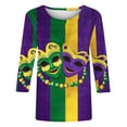 thumbnail image 5 of Mceream Mardi Gras Shirts for Women 2026 Carnival Tunic Tops Funny Mask Print Color Block Carnival Tops Casual 3/4 Sleeve Crew Neck Loose Fit Blouses Outfits Purple L, 5 of 5