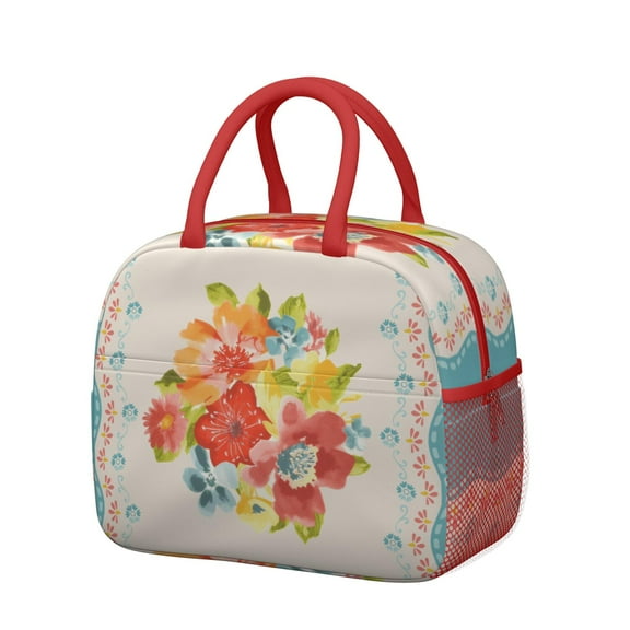 Lunch Bag Lunch Box for Women Reusable Insulated Lunch Cooler Bags,Large Capacity for Work Travel Picnic,Water-Resistant Pioneer Colorful Floral Lunch Tote Bag Gifts for Woman Mom Red