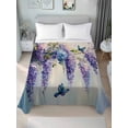 thumbnail image 2 of California King Size Flat Sheet Only, Purple Lavender Soft Brushed Microfiber Bed Sheets, Butterfly Flower Abstract Brush Artwork Hotel Quality Breathable Bedding Top Sheet, Easy Care, 105"x98", 2 of 9
