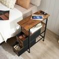 thumbnail image 3 of End Table with Charging Station, Narrow Side Table with 2 Fabric Drawers, Skinny Nightstand with Storage, Slim Bedside Table for Living Room, Small Spaces, Rustic Brown and Black, 3 of 18