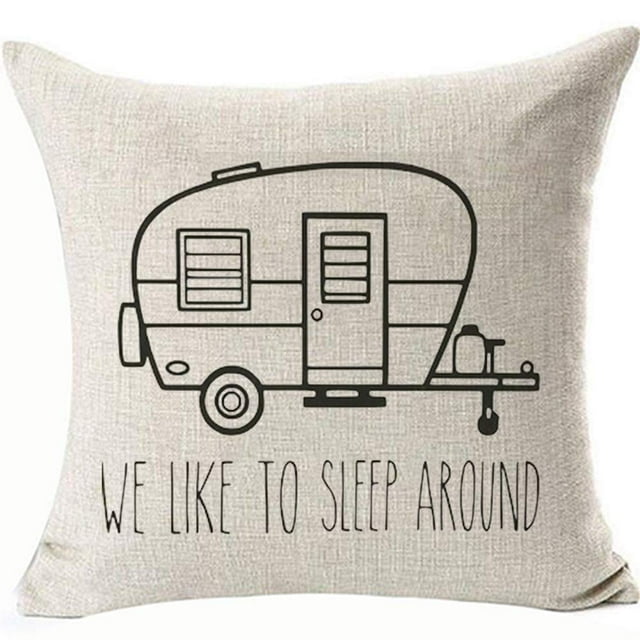 FaceYee We Like to Sleep Around Trailer Pillows Covers Humorous Outdoors RV Camper Decor, Camping Throw Pillow Covers 18X18 Two Side Invisible Zipper