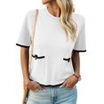 thumbnail image 3 of Color Block Women Short Sleeved Casual Knit Sweater with Pocket, 3 of 6