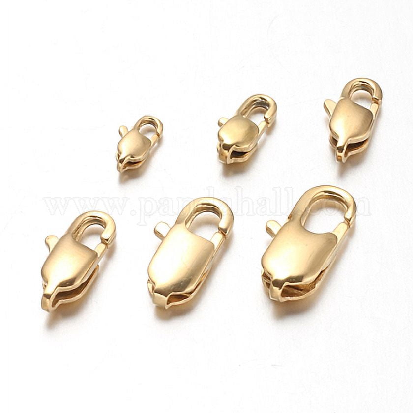 Ion Plating(IP) 304 Stainless Steel Lobster Claw Clasps 13x7x3.5mm Hole: 1mm Golden