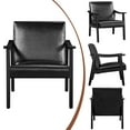 thumbnail image 5 of HYJY PU Leather Accent Chair, Mid-Century Modern Armchair with Solid Wood Legs, Reading Leisure Chair with High Back for Living Room Bedroom Waiting Room, Black, 5 of 18